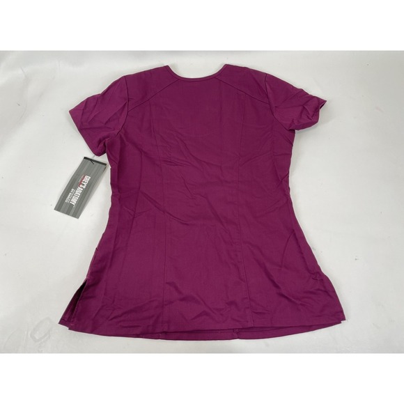 Greys Anatomy Barco Scrubs 3 PKT Stylized Princess V Neck Top Womens S Wine NWT - Picture 2 of 5